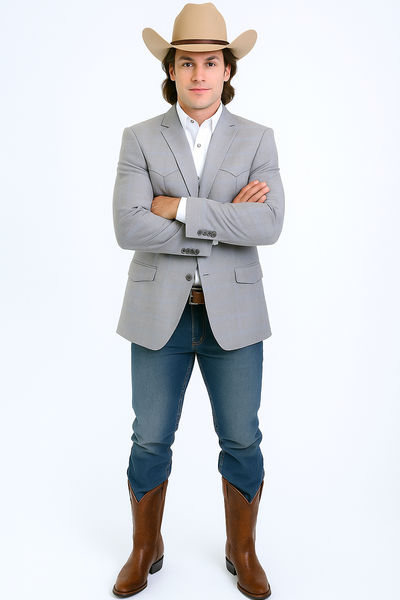 Western Blazer - Saco Para Hombre - Mens Double Button Western Grey Blazer 5   - from alligatorwarehouse.com