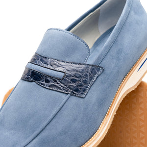 Zelli Meo 3 Suede and Genuine Crocodile Penny Loafers in Water Blue