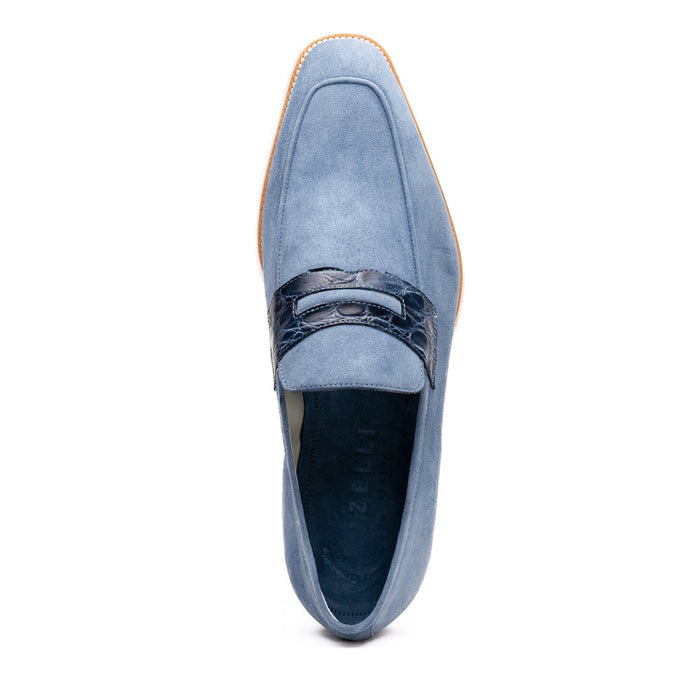 Zelli Meo 3 Suede and Genuine Crocodile Penny Loafers in Water Blue