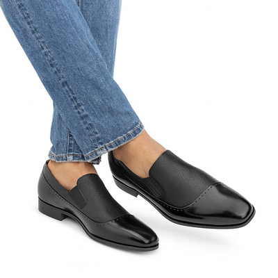 Mezlan Black Deerskin and Calf leather Slip-on for men 8   - from alligatorwarehouse.com