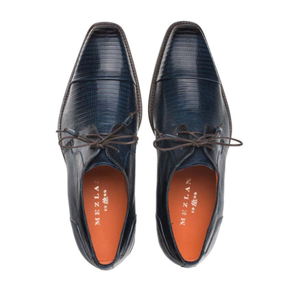 Lizard Skin Tassel Derby in Blue for men By Mezlan Made In Spain Brand
