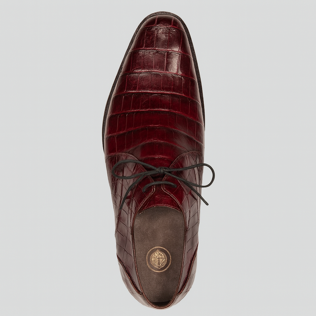 Mezlan Burgundy Crocodile Shoes Men Plain Toe Anderson