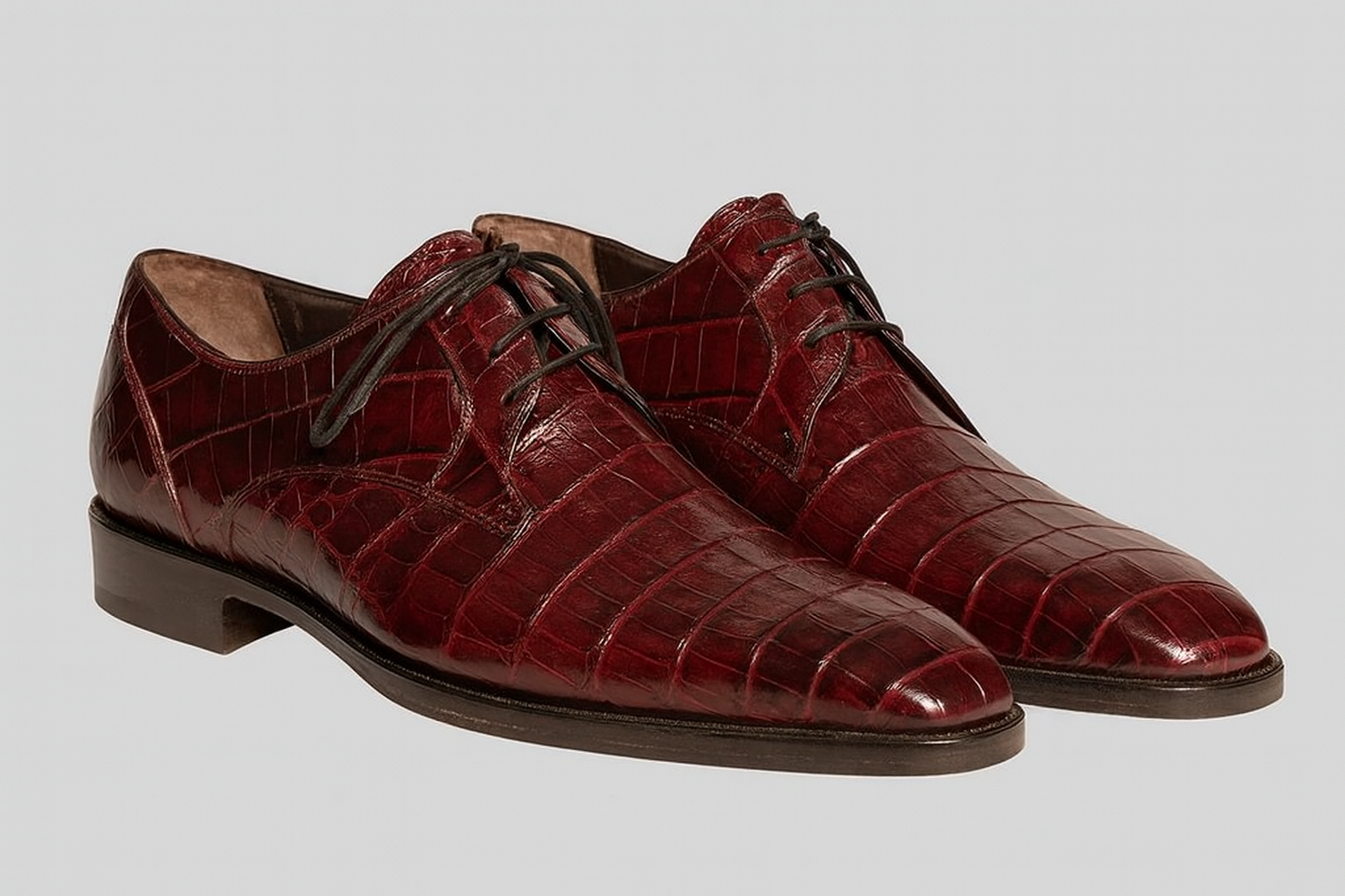 Mezlan Burgundy Crocodile Shoes Men Plain Toe Anderson