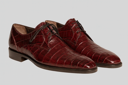 Mezlan Burgundy Crocodile Shoes Men Plain Toe Anderson