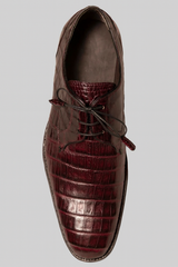 Mezlan Burgundy Crocodile Shoes Men Plain Toe Anderson