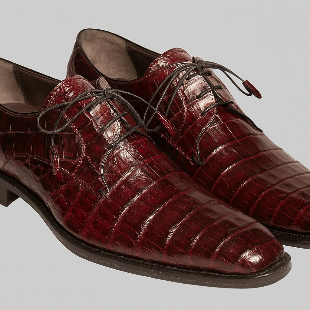 Mezlan Burgundy Crocodile Shoes Men Plain Toe Anderson