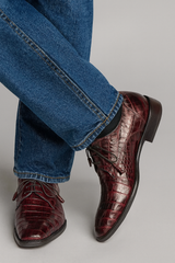 Mezlan Burgundy Crocodile Shoes Men Plain Toe Anderson