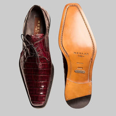 Mezlan Burgundy Crocodile Shoes Men Plain Toe Anderson