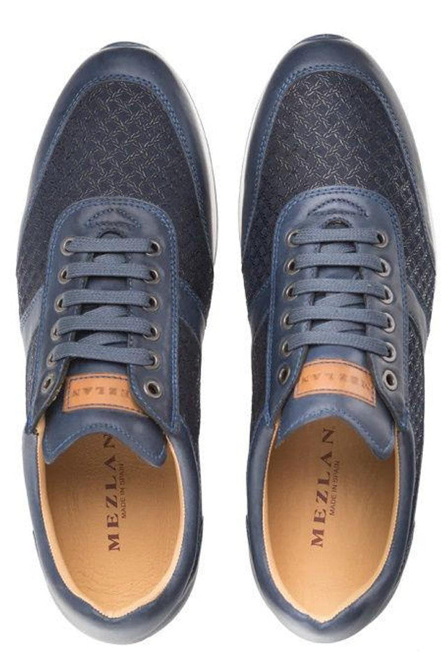 Mezlan Calfskin Suede Dress Sneakers Blue Patina