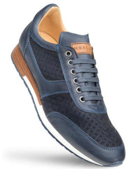 Mezlan Calfskin Suede Dress Sneakers Blue Patina