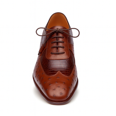Mens Mezlan Getty Ostrich Wingtip Dress Shoe in Cognac 7   - from alligatorwarehouse.com