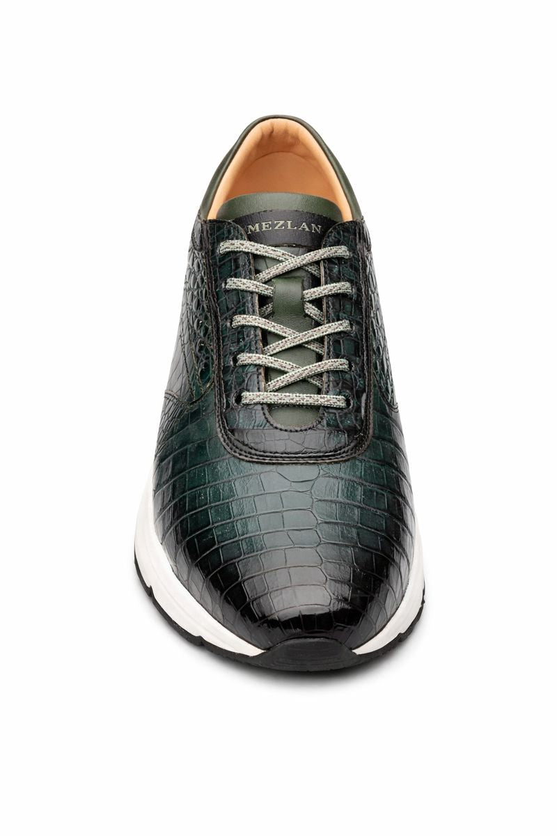 Men's Quevedo  Forest/Green Genuine Crocodile Exotic Sneaker By Mezlan Made In Spain Brand