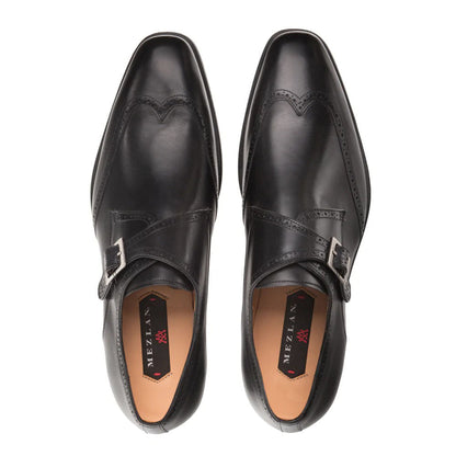 Mezlan Forest Wingtip Monkstrap Shoes Black (9268)