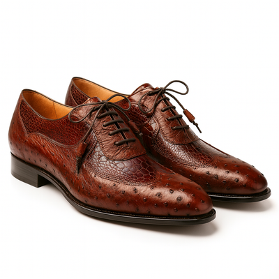 Mens Mezlan Getty Ostrich Wingtip Dress Shoe in Cognac 8   - from alligatorwarehouse.com