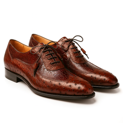 Mens Mezlan Getty Ostrich Wingtip Dress Shoe in Cognac