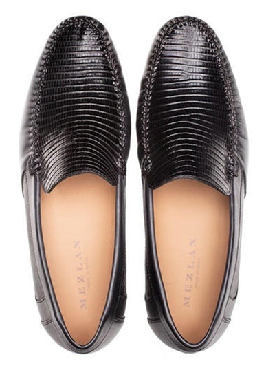 Mezlan Men's Black Lizard Skin and Napa Moccasin Loafer 2   - from alligatorwarehouse.com
