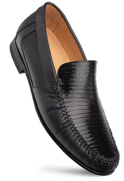 Mezlan Men's Black Lizard Skin and Napa Moccasin Loafer 1   - from alligatorwarehouse.com