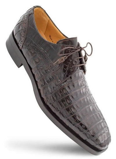 Mezlan Mens Shoes Brown Crocodile Plain Toe Derby Golfo 1   - from alligatorwarehouse.com