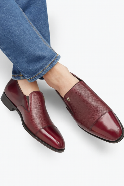 Mezlan Milani Burgundy Calfskin & Deerskin Men’s Classic Dress Slip On 12   - from alligatorwarehouse.com