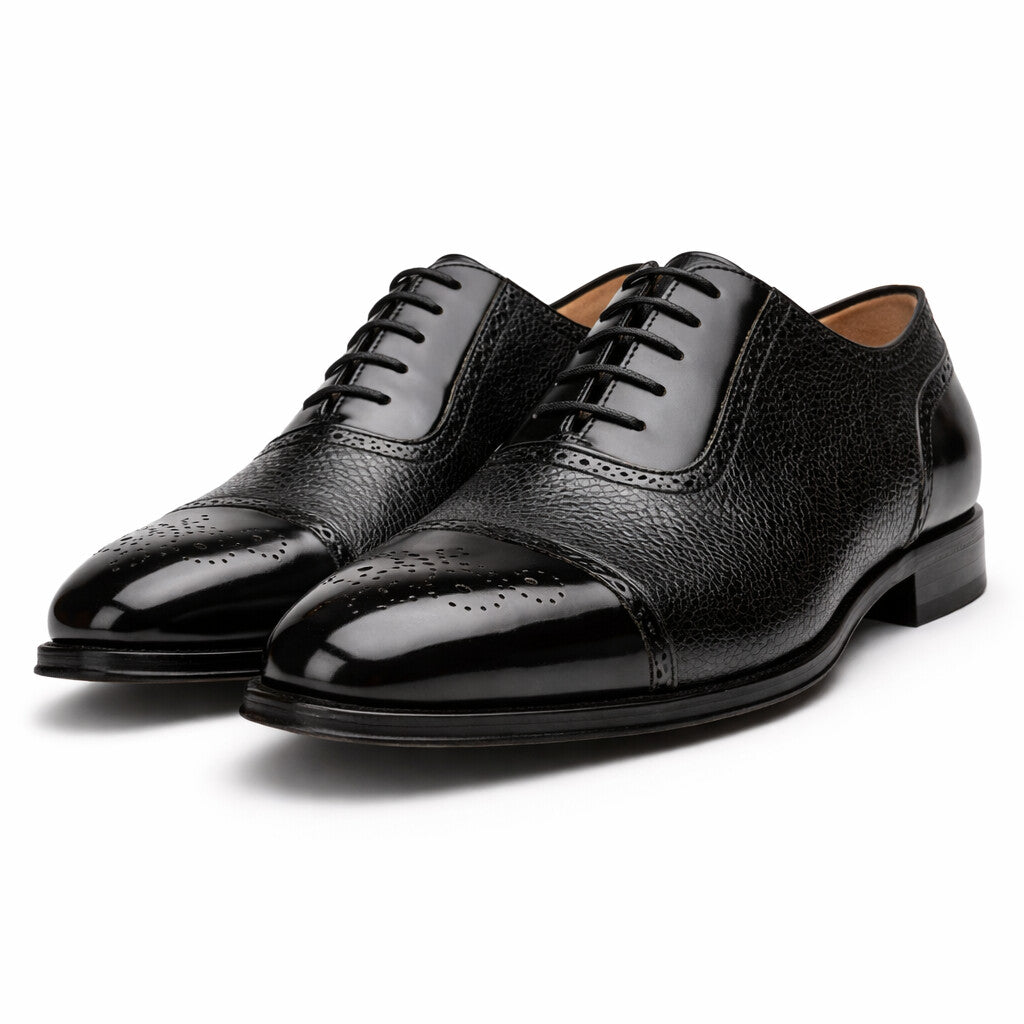 Mens Mezlan Murino Calf & Deerskin Cap Toe Dress Shoe in Black