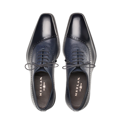 Mezlan Postdam Deerskin Calfskin Shoes Blue (16409)