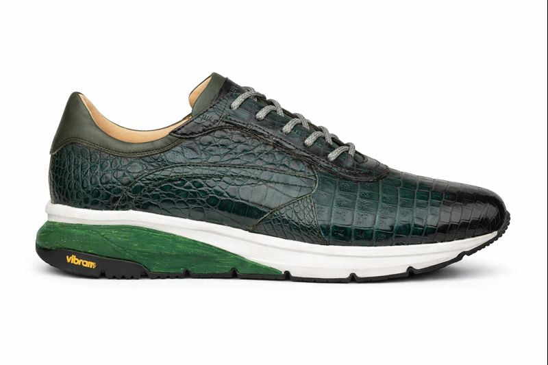 Men's Quevedo  Forest/Green Genuine Crocodile Exotic Sneaker By Mezlan Made In Spain Brand