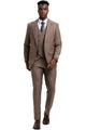 Men's Stacy Adams One Button Peak Lapel Double Breasted Vest Suit in Light Brown Plaid