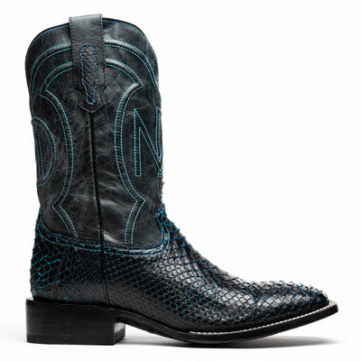 Marco Di Milano Missouri Black / Blue Python Square Toe Cowboy Boots 2   - from alligatorwarehouse.com