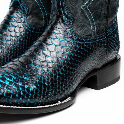 Marco Di Milano Missouri Black / Blue Python Square Toe Cowboy Boots 3   - from alligatorwarehouse.com