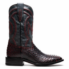 Marco Di Milano Missouri BlackCherry Python Square Toe Cowboy Boots