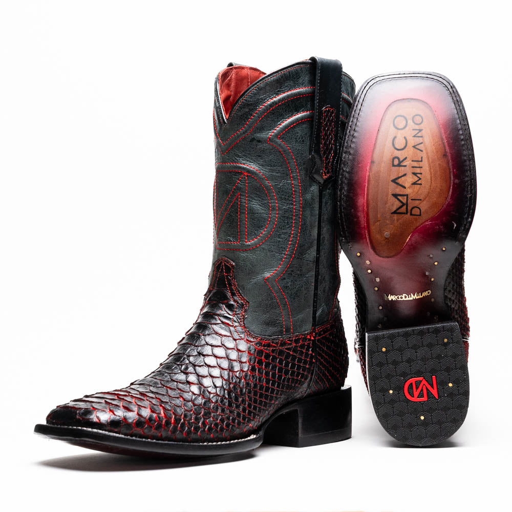 Marco Di Milano Missouri BlackCherry Python Square Toe Cowboy Boots