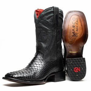 Marco Di Milano Missouri Black Python Square Toe Cowboy Boots
