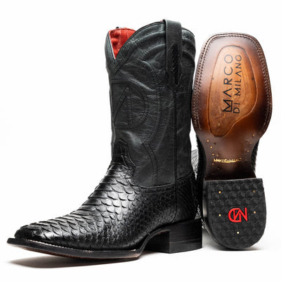 Marco Di Milano Missouri Black Python Square Toe Cowboy Boots 1   - from alligatorwarehouse.com
