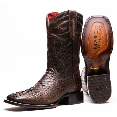 Marco Di Milano Missouri Brown Python Square Toe Cowboy Boots 1   - from alligatorwarehouse.com