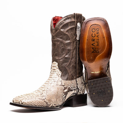 Marco Di Milano Missouri Natural Python Square Toe Cowboy Boots 1   - from alligatorwarehouse.com