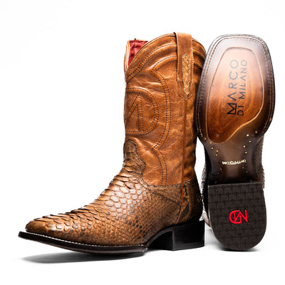 Marco Di Milano Missouri Cognac Python Square Toe Cowboy Boots 1   - from alligatorwarehouse.com