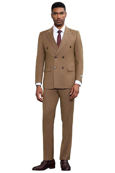Men's Stacy Adams Double Breasted Pinstripe Suit in Camel 2 SM181H1-05-38R  - from alligatorwarehouse.com