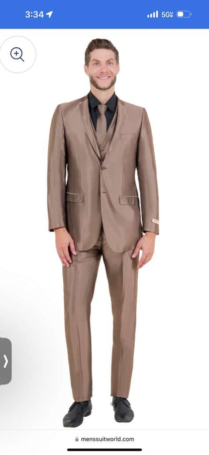 Men’s Bronze Brown Mocco 3 Piece Suit – Modern Formal Suit Set for Wedding, Prom and Business Events Light Brown Coffee Dark Tan