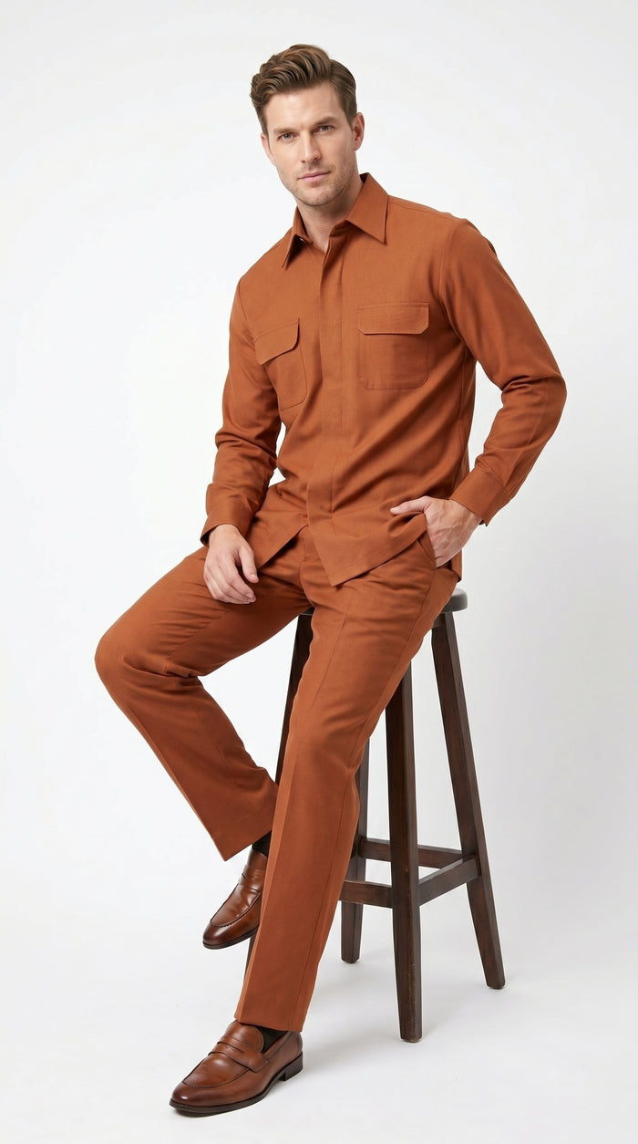 Men’s Apollo King Burgundy 2 Piece Walking Suit with Long Sleeve Shirt Jacket and Matching Pants