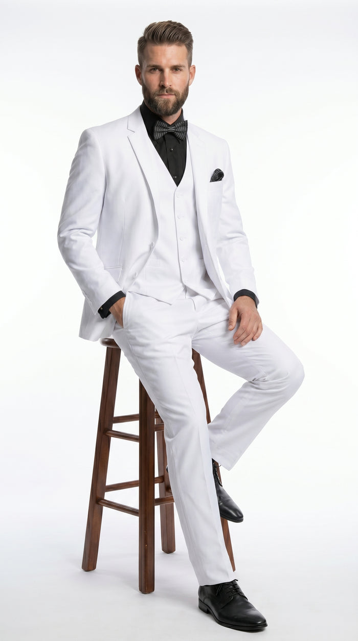 Men’s White Disco Suit with Jacket, Vest and Pants, Saturday Night Style Formal Party Suit