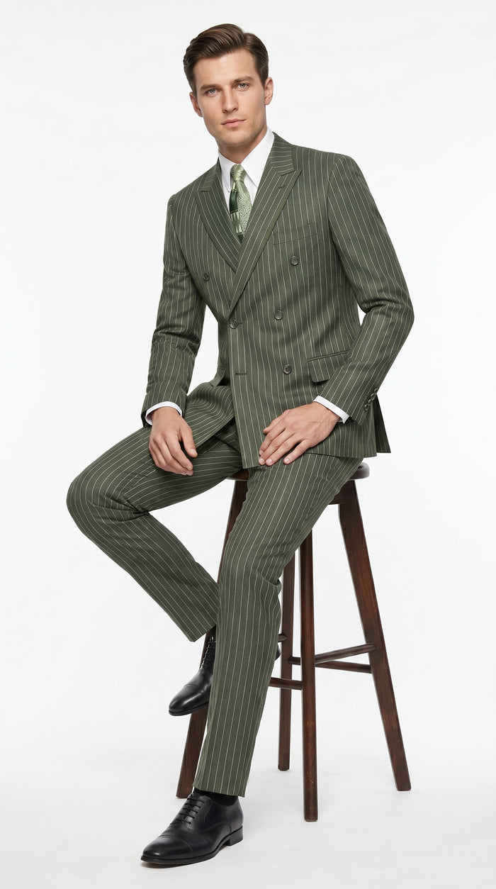 Men’s Charcoal Grey Double Breasted Gangster Pinstripe Suit with Matching Pants
