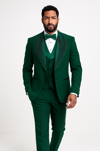 Hunter Green Italian Wool 3-Piece Modern Fit Tuxedo 6   - from alligatorwarehouse.com