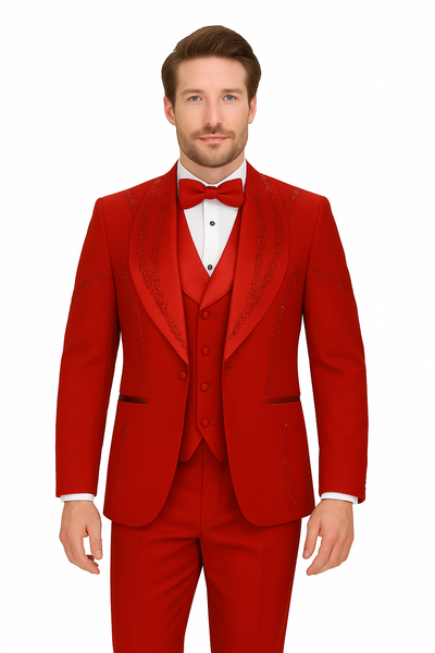 Italian Red Wool 3-Piece Modern Fit Tuxedo 2   - from alligatorwarehouse.com