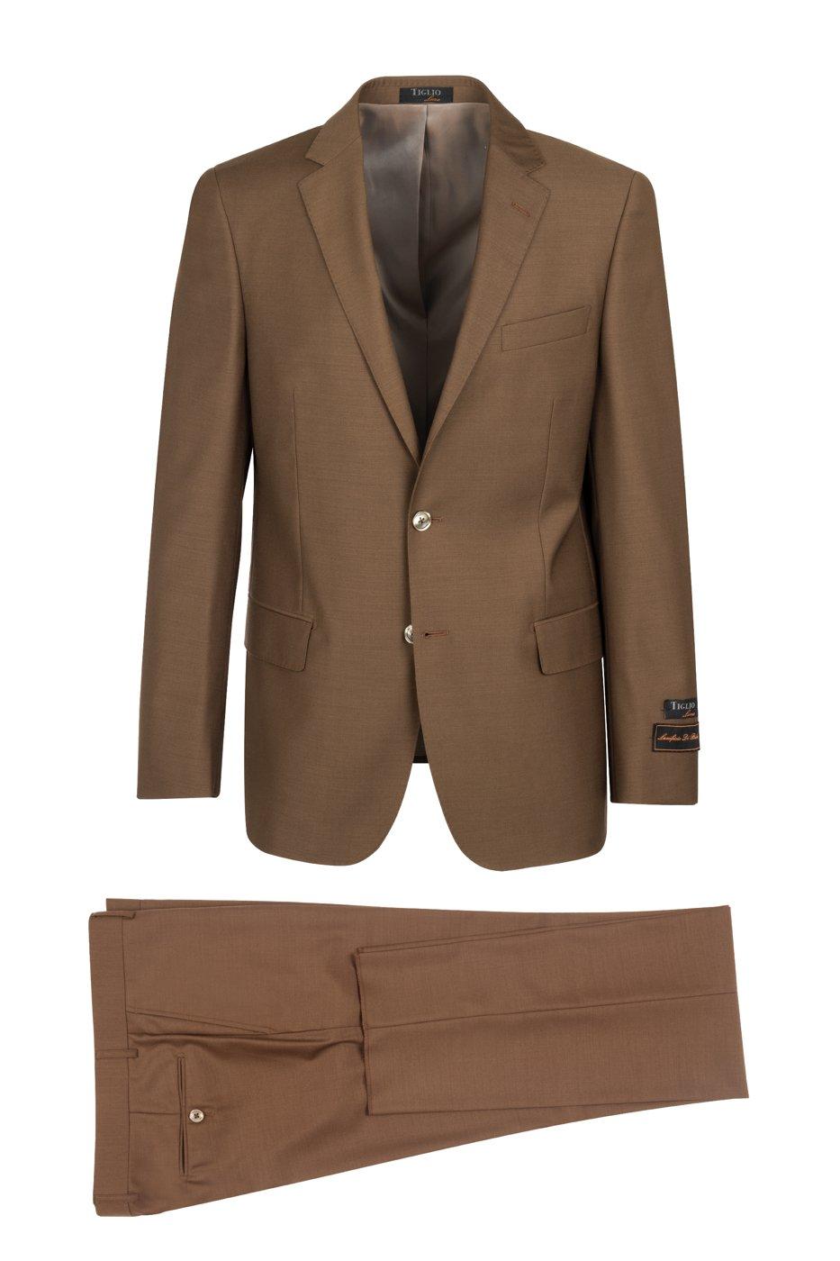 Tiglio Italian Suit - Real Wool Fabric Super 150's Novello Tobacco, Modern Fit Suit in Color Tobacco