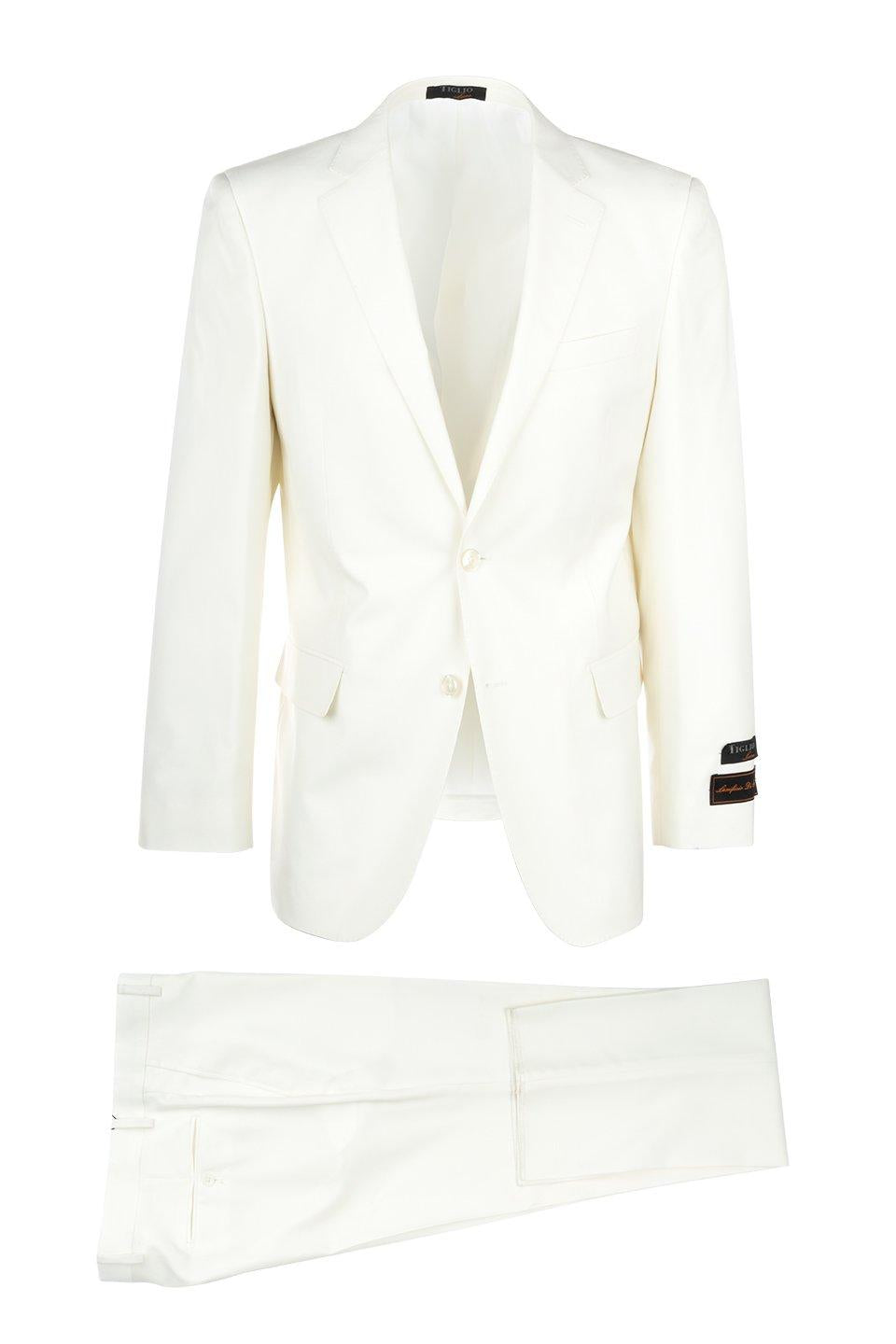 Tiglio Italian Suit - Real Wool Fabric Super 150's Novello Off-White, Modern Fit Suit in Color Off-White