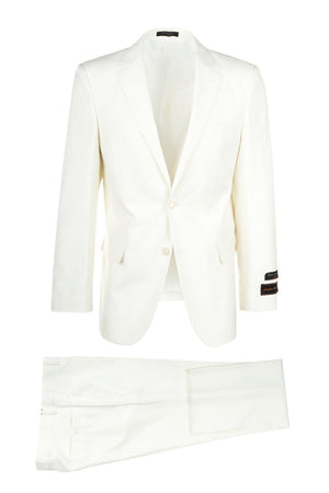 Tiglio Italian Suit - Real Wool Fabric Super 150's Novello Off-White, Modern Fit Suit in Color Off-White