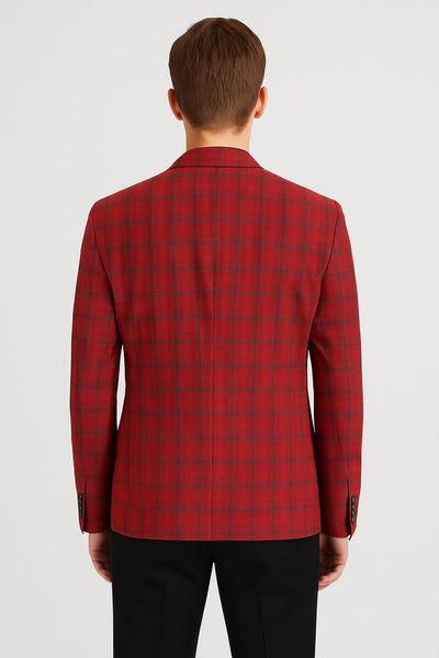 Modern Red Plaid Blazer – Tartan Windowpane Pattern Christmas Party Color 2   - from alligatorwarehouse.com