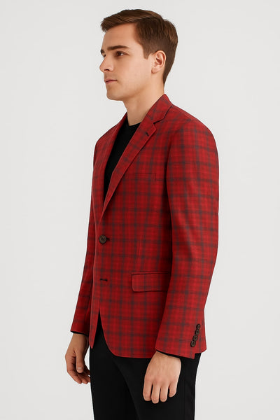 Modern Red Plaid Blazer – Tartan Windowpane Pattern Christmas Party Color 4   - from alligatorwarehouse.com