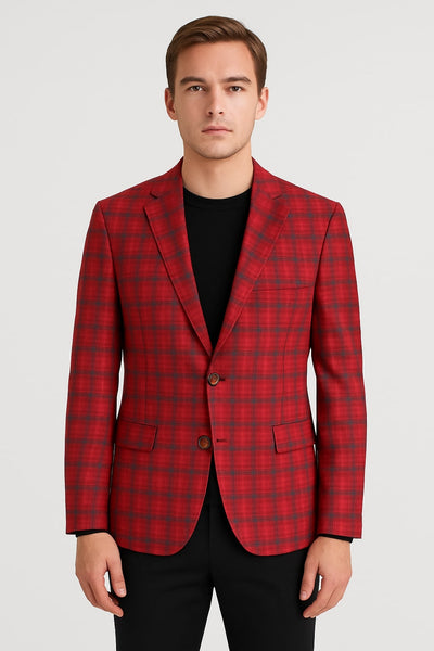 Modern Red Plaid Blazer – Tartan Windowpane Pattern Christmas Party Color 1   - from alligatorwarehouse.com