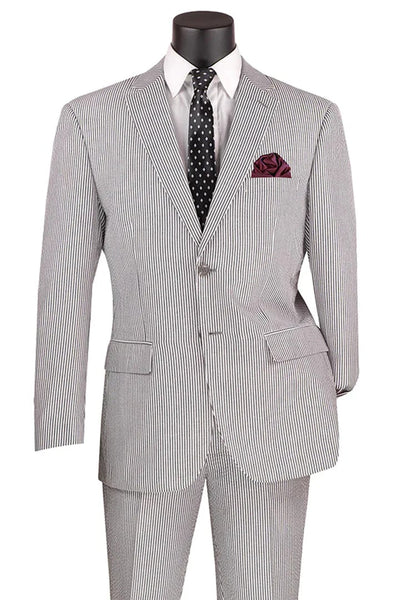 Men's 2pc Summer Seersucker Modern Fit Suit In Black Pinstripe 1 HU-3618  - from alligatorwarehouse.com
